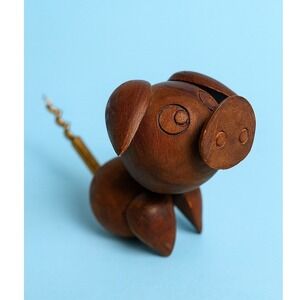 Danish Teakwood Pig‎ Wine Corkscrew Handmade Barware Vintage 1960's Rare Denmark